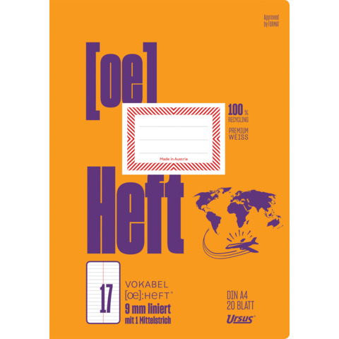&Ouml;-Heft A4 20 Blatt liniert 1 Mittelstrich   ohne Rahmen URSUS OE OE17 060420164 Produktbild
